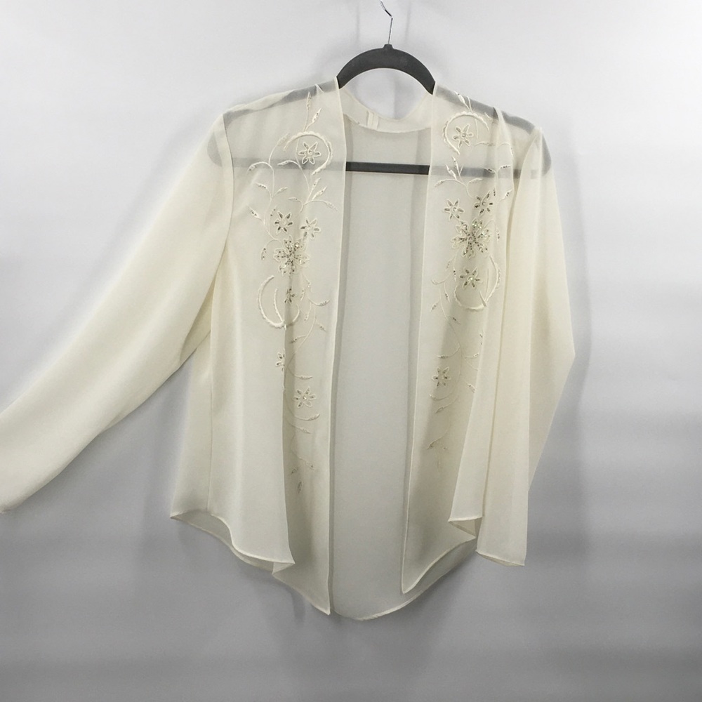 Cream off-white embroidered sheer open fro… - Picture 1 of 6